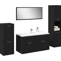 Clearance vidaXL Badrumsmöbelset Väggmonterad 4 pcs Konstruerat trä Svart ek