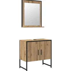vidaXL Badrumsmöbelset Väggmonterad 2 pcs Brun Konstruerat trä