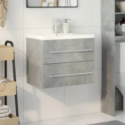 Best vidaXL Badrumsmöbler 2 delar konstruerat trä Betonggrå