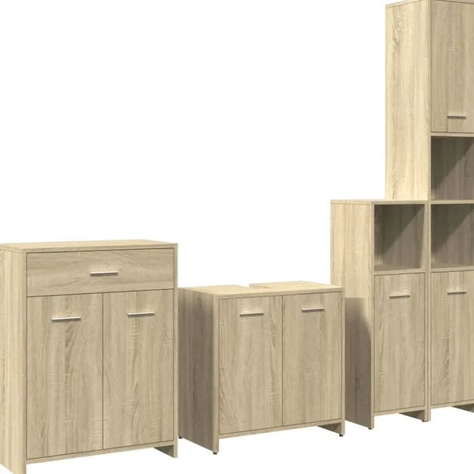 Outlet vidaXL Badrumsmöbler set 4 delar sonoma-ek konstruerat trä Sonoma ek