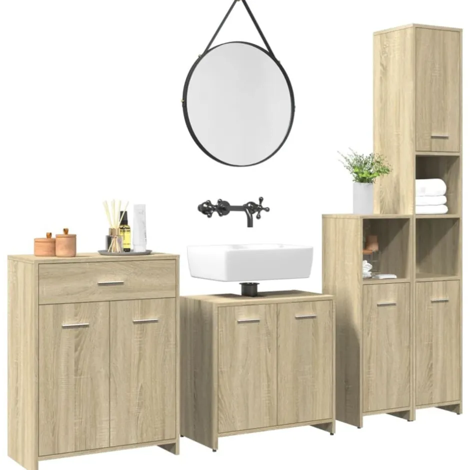 Outlet vidaXL Badrumsmöbler set 4 delar sonoma-ek konstruerat trä Sonoma ek