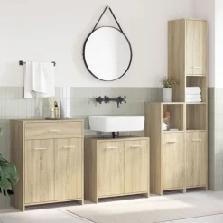 Outlet vidaXL Badrumsmöbler set 4 delar sonoma-ek konstruerat trä Sonoma ek