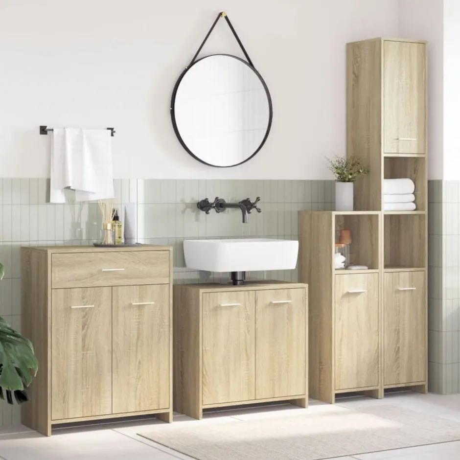 Outlet vidaXL Badrumsmöbler set 4 delar sonoma-ek konstruerat trä Sonoma ek