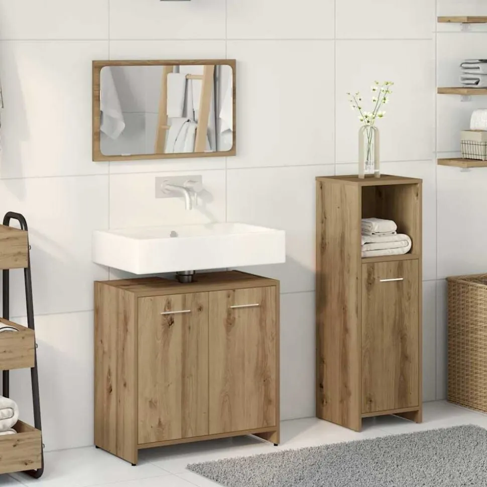 vidaXL Badrumsmöbler set 3 delar artisan ek konstruerat trä
