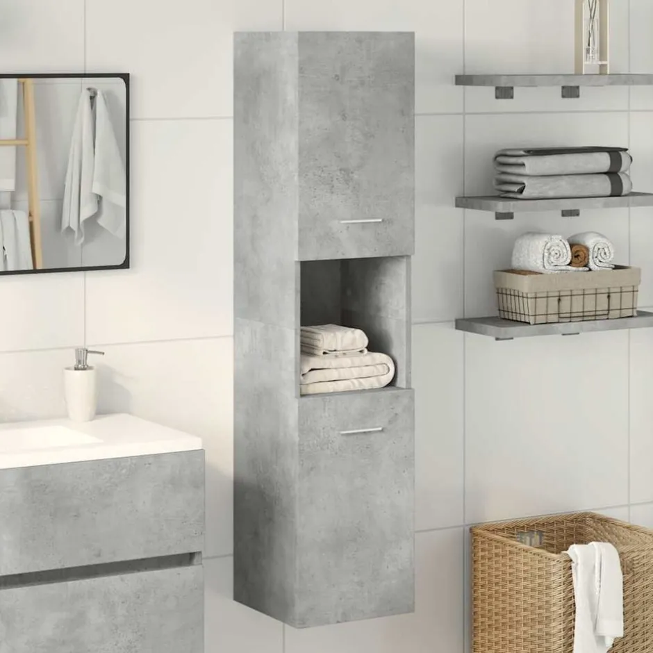 Discount vidaXL Badrumsskåp 30x30x130 cm konstruerat trä Betonggrå
