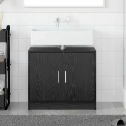 New vidaXL Badrumsskåp med dörr 63 x 29 x 55 cm Konstruerat trä Svart ek