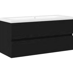 vidaXL Badrumsskåp med handfat Väggmonterad Svart Ek 100 x 39 x 62 cm
