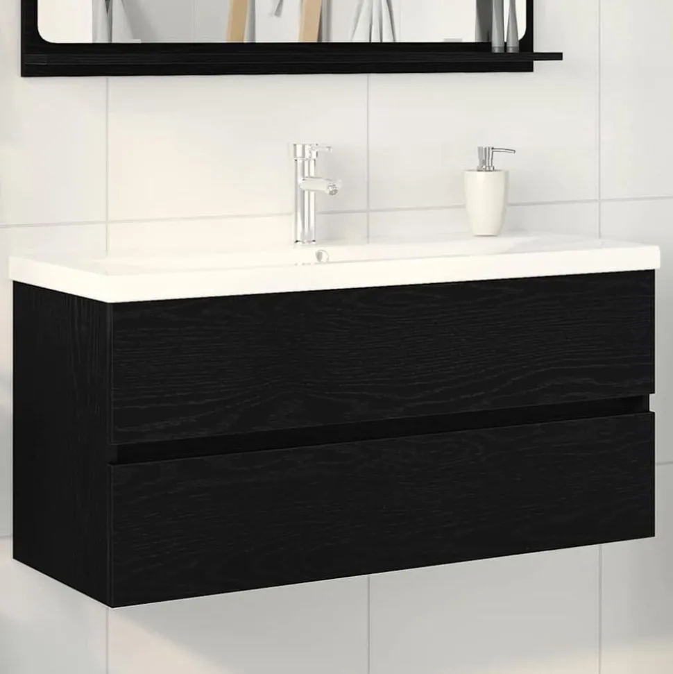vidaXL Badrumsskåp med handfat Väggmonterad Svart Ek 100 x 39 x 62 cm