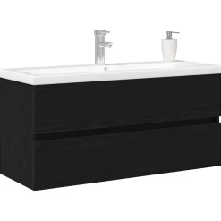 vidaXL Badrumsskåp med handfat Väggmonterad Svart Ek 100 x 39 x 62 cm