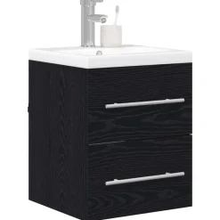 Outlet vidaXL Badrumsskåp med handfat med låda Svart 42 x 39 x 52 cm Svart ek