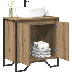 Outlet vidaXL Badrumsskåp med handfat med lagring 60 x 35 x 60 cm artisan ek