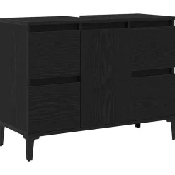 vidaXL Badrumsskåp med handfat med låda Svart Ek 80 x 33 x 60 cm