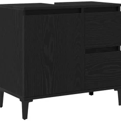 vidaXL Badrumsskåp med låda Svart Ek 65 x 33 x 60 cm Konstruerat trä