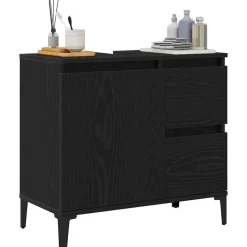vidaXL Badrumsskåp med låda Svart Ek 65 x 33 x 60 cm Konstruerat trä