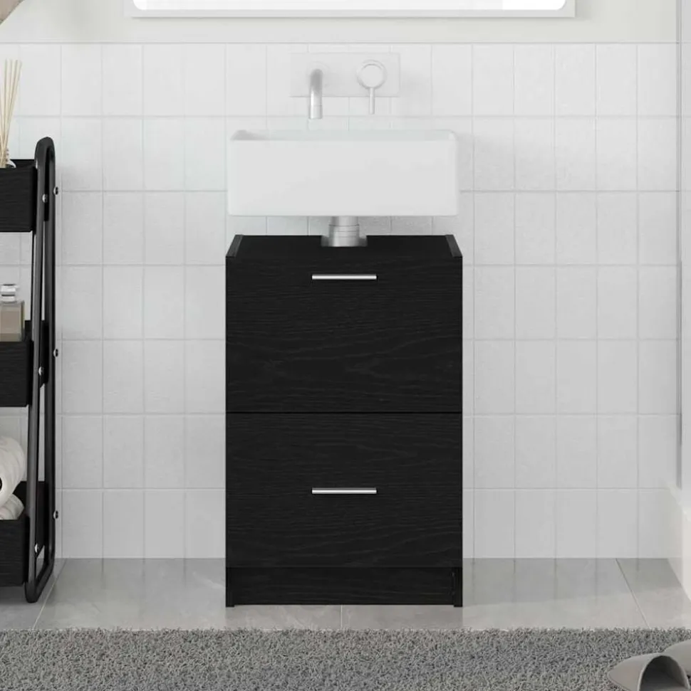 vidaXL Badrumsskåp med låda Svart Ek 40 x 37 x 59 cm Konstruerat trä
