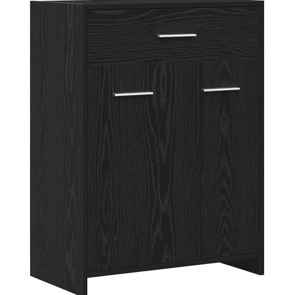 vidaXL Badrumsskåp med låda Svart Ek 60 x 33 x 80 cm Konstruerat trä