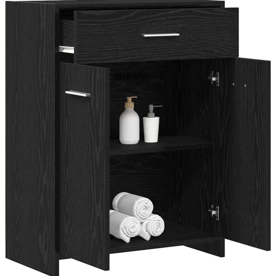 vidaXL Badrumsskåp med låda Svart Ek 60 x 33 x 80 cm Konstruerat trä