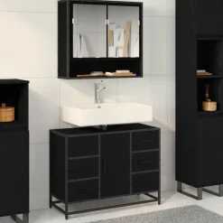 Discount vidaXL Badrumsskåp med låda 80 x 33 x 60 cm Konstruerat trä Svart ek