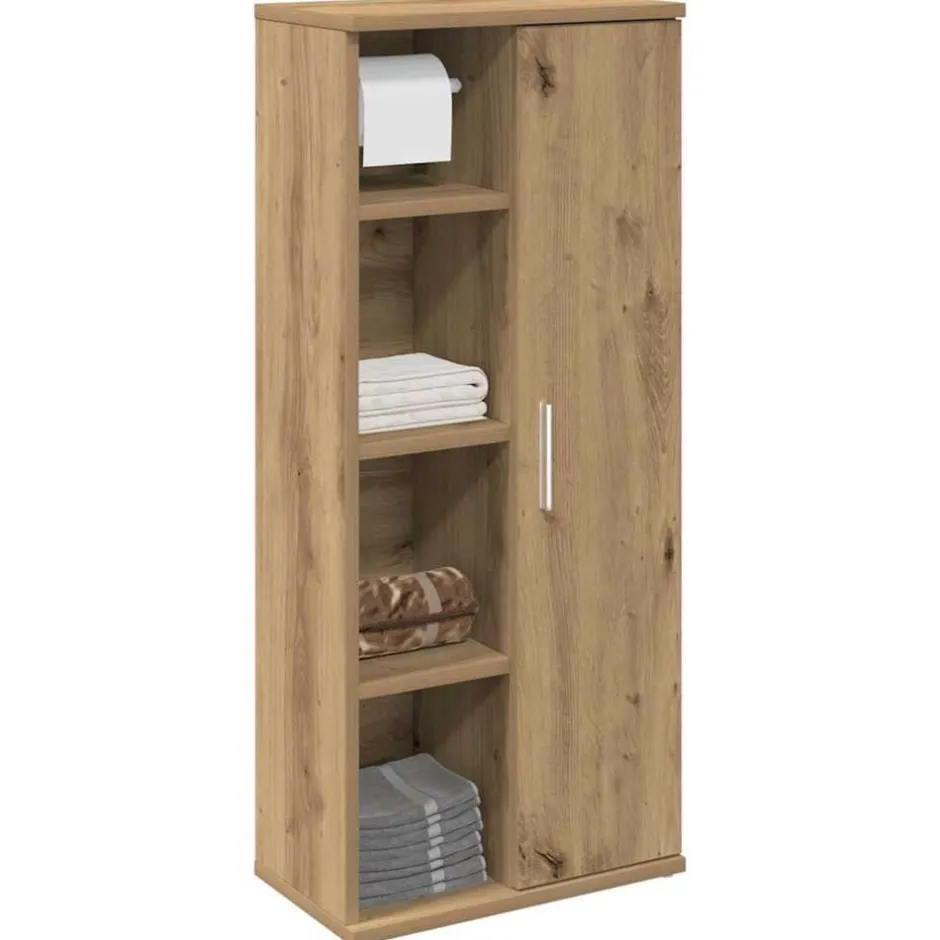 Discount vidaXL Badrumsskåp med rullhållare 39x22x90 cm artisan ek