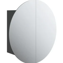 vidaXL Badrumsskåp med rund spegel och LED svart 40x40x17,5 cm