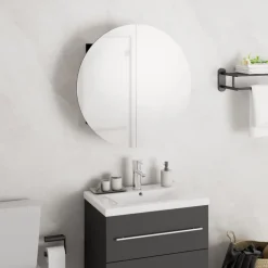 vidaXL Badrumsskåp med rund spegel och LED svart 40x40x17,5 cm