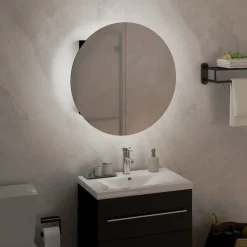 vidaXL Badrumsskåp med rund spegel och LED svart 40x40x17,5 cm