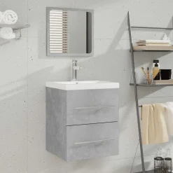 New vidaXL Badrumsskåp med spegel 41x38,5x48 cm Betonggrå