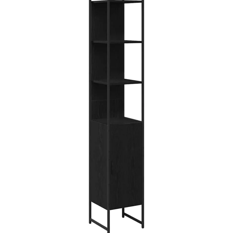 Clearance vidaXL Badrumsskåp 33 x 33 x 185,5 cm Konstruerat trä Svart ek