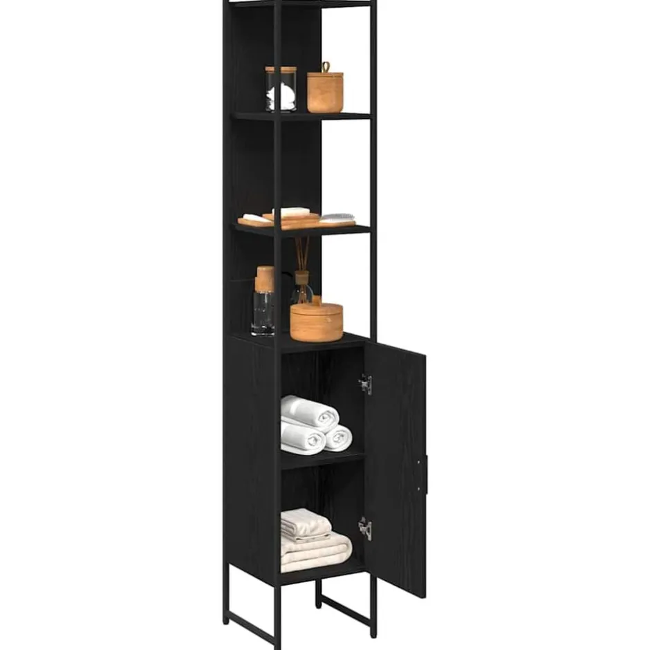 Clearance vidaXL Badrumsskåp 33 x 33 x 185,5 cm Konstruerat trä Svart ek