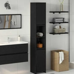 Sale vidaXL Badrumsskåp 30 x 30 x 183,5 cm Konstruerat trä Svart ek