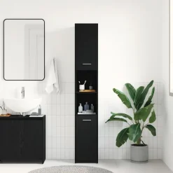 vidaXL Badrumsskåp svart ek 30x30x183,5 cm konstruerat trä