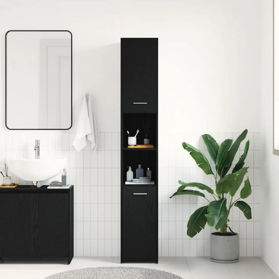 vidaXL Badrumsskåp svart ek 30x30x183,5 cm konstruerat trä