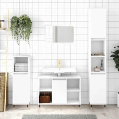 Hot vidaXL Badrumsskåp 30x30x100 cm konstruerat trä Vit