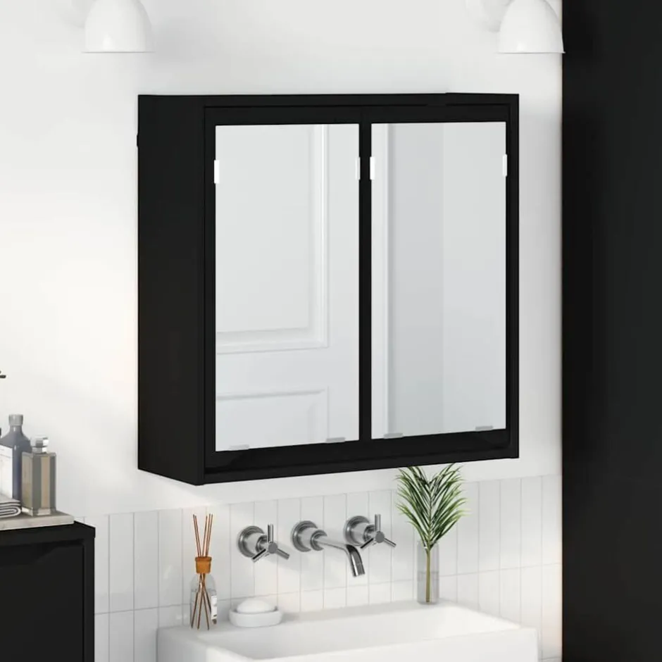 Hot vidaXL Badrumsspegelskåp 60 x 20 x 60 cm Konstruerat trä Svart