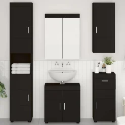 Best vidaXL Badrumsväggskåp TULUM 37 x 24,5 x 86 cm Konstruerat trä Svart