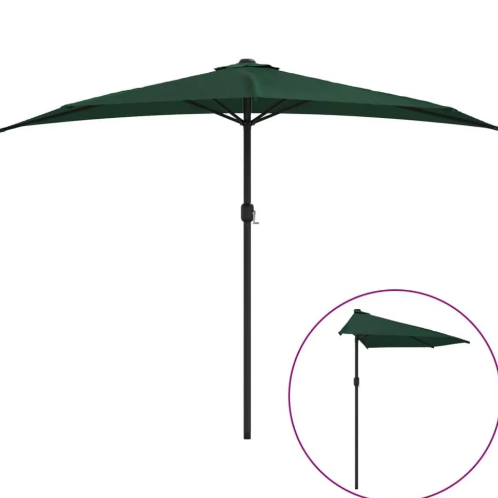 vidaXL Balkongparasoll med aluminiumstolpe grön 300x155 cm halvrunt