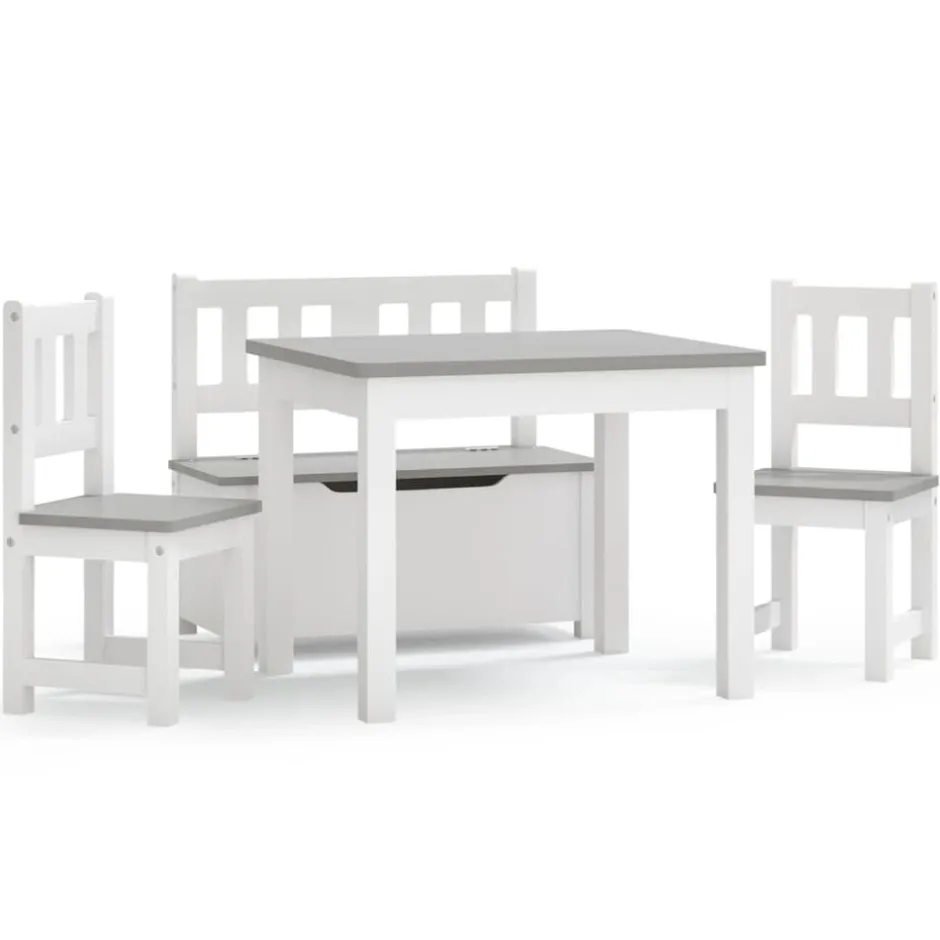 Outlet vidaXL Barnbord och stolar 4 delar MDF Vit och grå