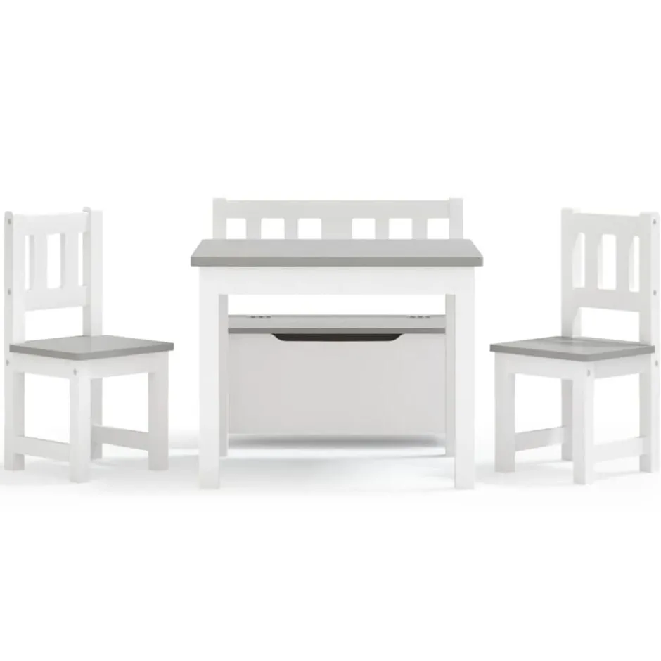 Outlet vidaXL Barnbord och stolar 4 delar MDF Vit och grå