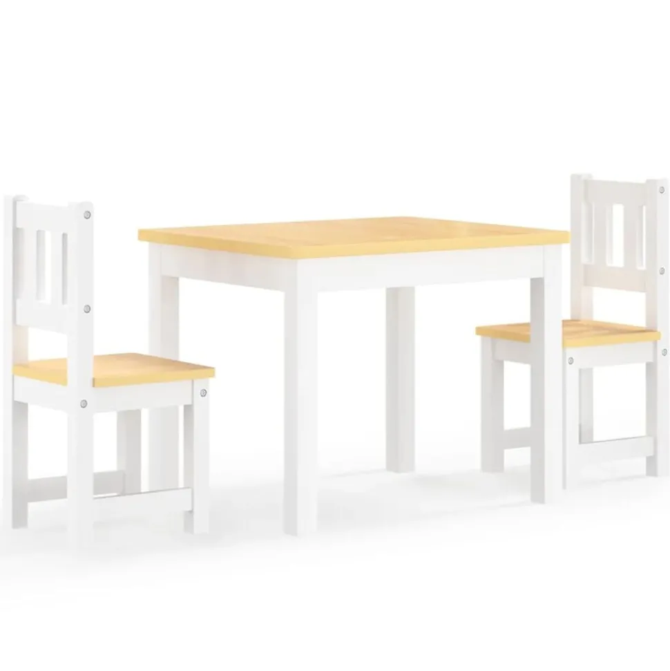vidaXL Barnbord och stolar 3 delar vit och beige MDF
