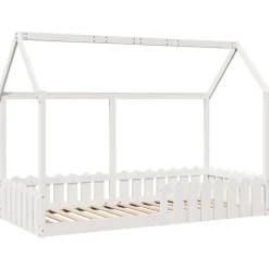 vidaXL Barnsäng med husram vit 90x200 cm massiv furu