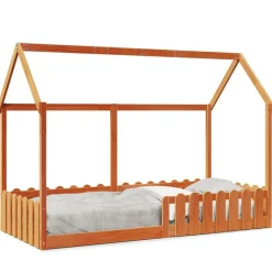 vidaXL Barnsäng med husram vaxad brun 90x200 cm massiv furu