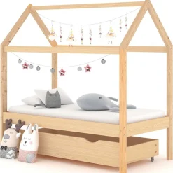 vidaXL Barnsäng med låda massiv furu 70x140 cm