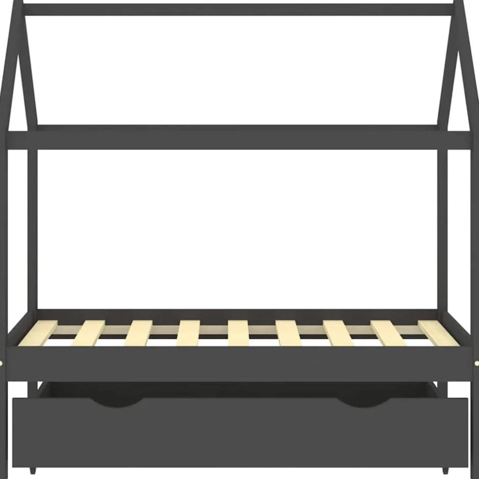 Online vidaXL Barnsäng med låda massiv furu 70x140 cm Mörkgrå