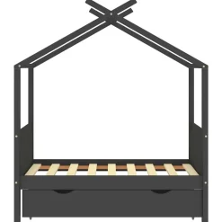 vidaXL Barnsäng med låda mörkgrå massiv furu 70x140 cm