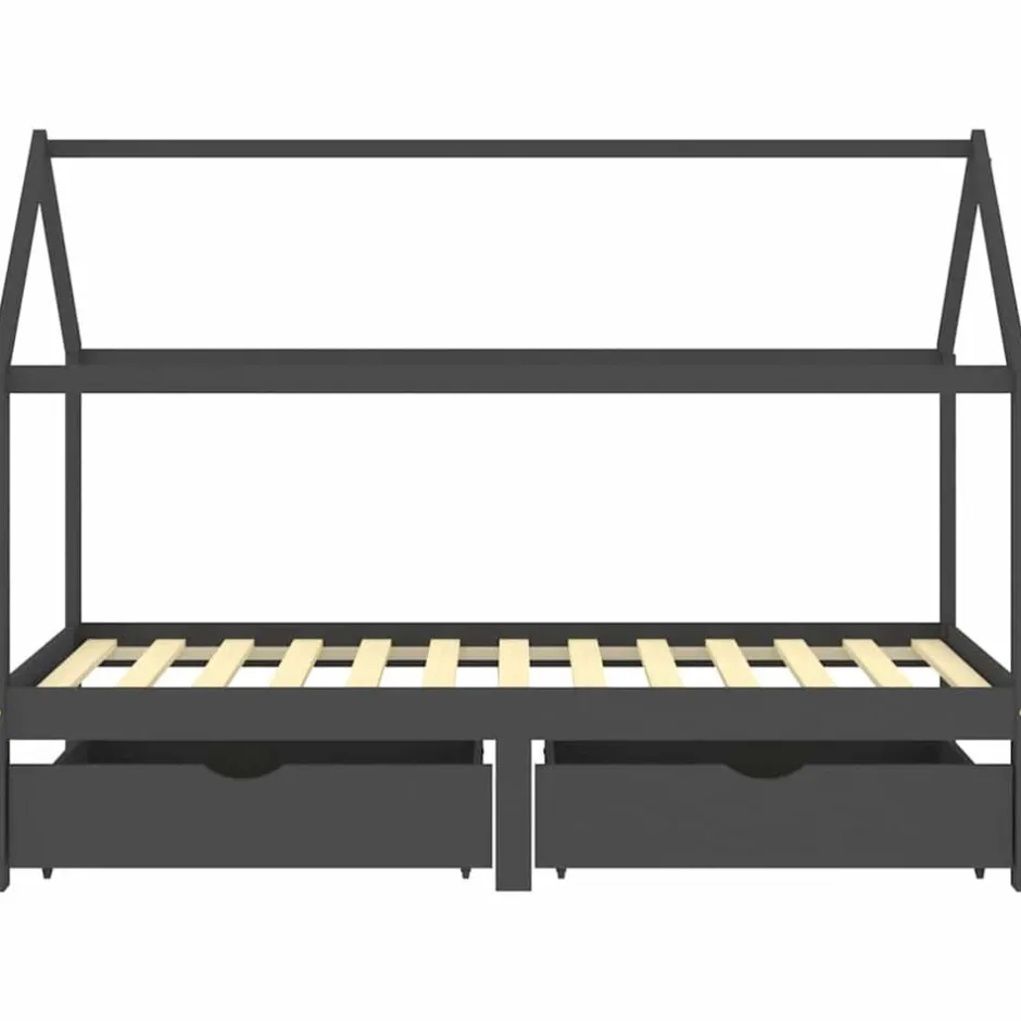 Online vidaXL Barnsäng med låda massiv furu 90x200 cm Mörkgrå