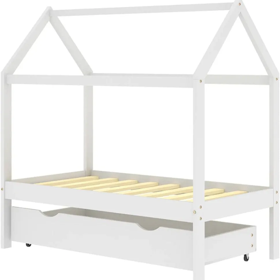 vidaXL Barnsäng med låda vit massiv furu 70x140 cm
