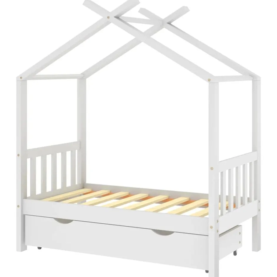 Discount vidaXL Barnsäng med låda massiv furu 70x140 cm Vit