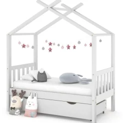 Discount vidaXL Barnsäng med låda massiv furu 70x140 cm Vit