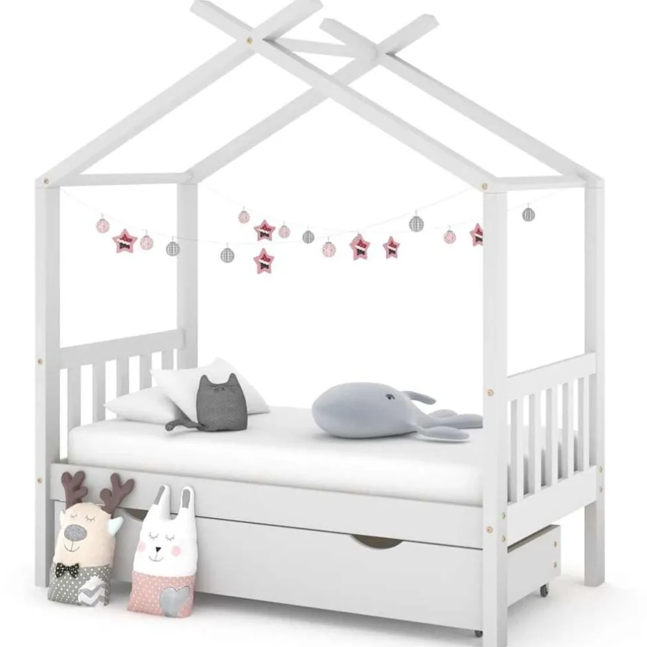 Discount vidaXL Barnsäng med låda massiv furu 70x140 cm Vit