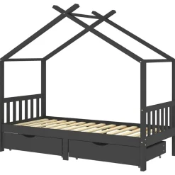 vidaXL Barnsäng med lådor mörkgrå massiv furu 90x200 cm